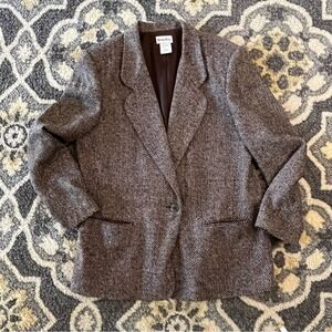 90s Y2K Booth Bay Herringbone Blazer Wool Blend Brown Size L Professor Core